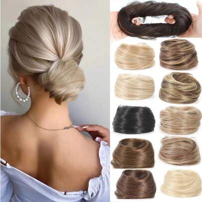 Tóc tổng hợp Tóc búi xoăn ngắn Kẹp tóc tổng hợp Dây thun buộc tóc búi tóc giả Tóc giả búi tóc hình bánh donut Kẹp tóc giả cho phụ nữ Đen Nâu Vàng