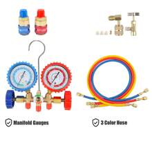 AC Diagnostic Manifold Freon Gauge Set Fits For R134A R12, R22, R502, With Couplers, Adapter For Car A/C System Automotive Air Conditioning Maintenance