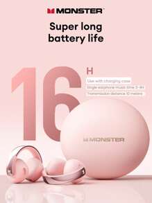 MONSTER XKT30 蓝牙耳机，被动降噪，5.4 深低音，定向音频，清晰通话，音乐和游戏，低延迟，持久电池，运动耳挂，创意真无线耳机 - 黑色 - 查看 6