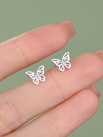 1 Paio Di Orecchini A Perno In Argento Sterling 925 Con Farfalla Alla Moda E Semplici, Gioielli Fini Per Donne, Regali Per Feste Di Compleanno, Per Uso Quotidiano