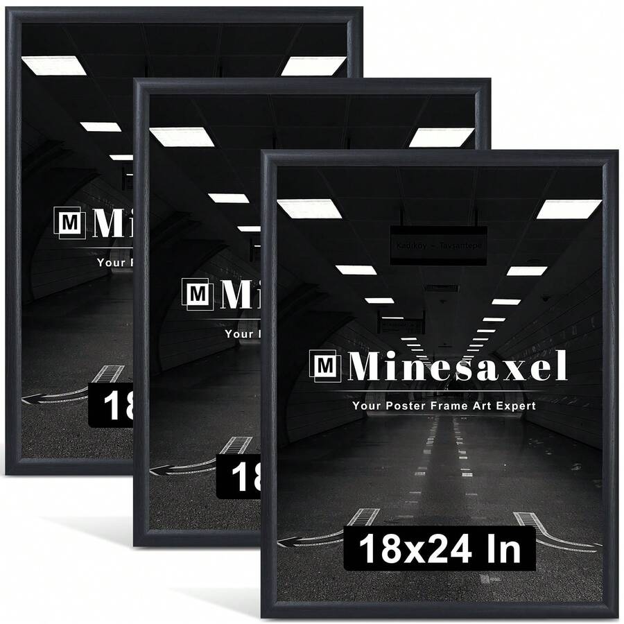 3 Pcs 18 X 24 Inch Poster Frames In Black, 18x24 Large Picture Frame For Wall Mount - Black - View 1