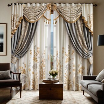 2pcs Premium Digital Print Curtain - Vintage Grey Floral, Home Decor Drapes For Living Room And Bedroom