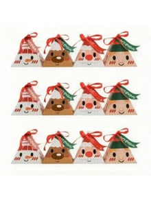 16/20 件圣诞糖果盒，4 种款式圣诞礼品盒，圣诞纸盒配丝带三角形糖果盒，适用于圣诞派对用品 - 彩色 - 查看 2