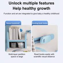 Kids Functional Desk And Chair Set, Height Adjustable Children School Study Table Chair Set With Cartoon Pattern, Ergonomic Desk Chair With Large Writing Board, Bookshelf And Book Bucket - Pink - View 7