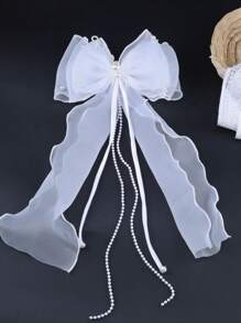 Bow Decor Hair Clip For Daily Use For Girls Hairstyles Casual Elegant Valentine's Day Valentines,Hair Accessories,Hair Barrettes Hair Clips Claw Clips Hair Claws - White - View 3