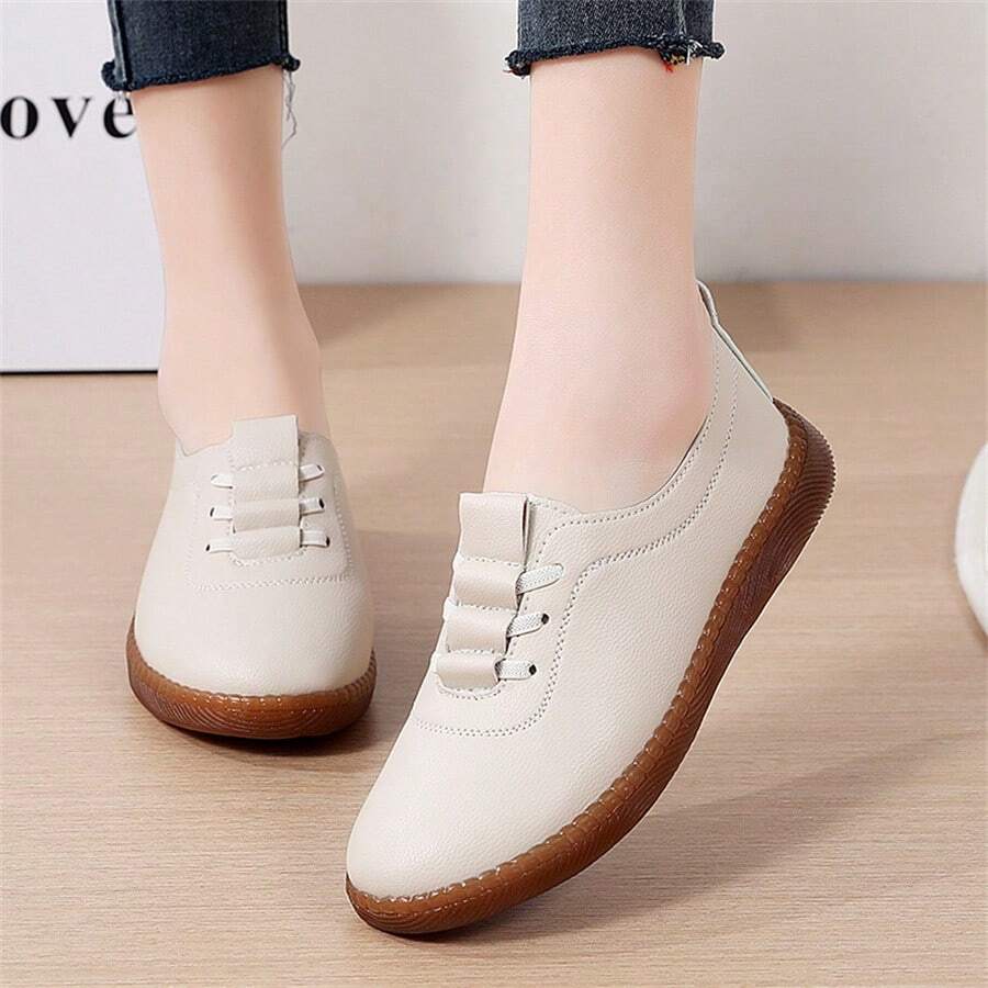 Giày lười đế cao su cỡ lớn cho nữ, mùa xuân/thu, giày cho bà mẹ lớn tuổi ở Bắc Kinh - Màu be - Xem 1