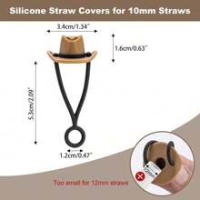 4 件装吸管盖适用于 杯、硅胶吸管盖牛仔帽、适用于 10 毫米 0.4 英寸吸管的玻璃杯配件，适合女性的可爱礼物