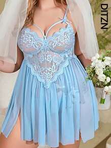 DITZN Camiseta de muñeca de talla grande, camisón de encaje transpirable de verano con vestido vaina sexy transparente lencería erótica y tirantes (con tanga gratis)