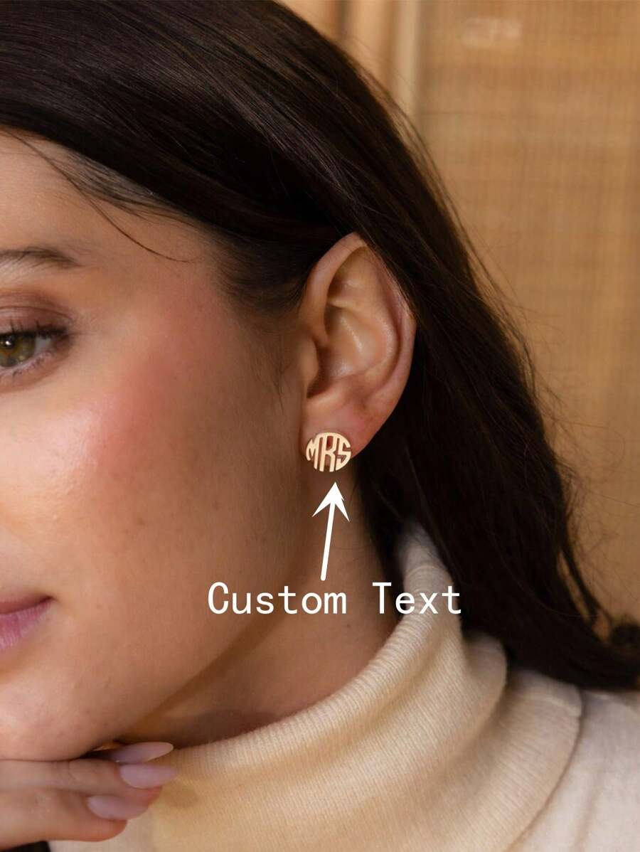 Personalized Custom 2 Or 3 Letters Round Stud Earrings For Women Fashion Jewelry Stainless Steel Customized Monogram Earring Best Friend Gifts
