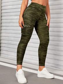 Damen Camouflage Muster Lässig Cargo Jogginghose mit Taschen, für Sport, Fitness, Lässig
