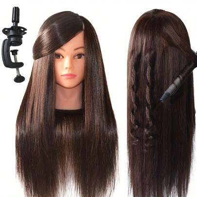 Female Mannequin Training Head With 60 Cm Long 85% Real Animal Hair And 15% Synthetic Hair Styling Head Dummy Dolls Manikin Head For Hairdressers Hairstyles Professional Hairdressing Cosmetology Dolls Head For Hairstyles Braiding Cutting Practice With Stand Holder