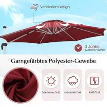 Hanging Parasol 325cm, Parasol 360° Rotatable & 5-Stage Tiltable, Patio Parasol With Stand, Market Parasol 8 Ribs Garden Parasol With Crank, Parasol For Garden Balcony Patio Pool - Burgundy - View 2