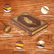 A5 Size Women's Vintage Diary Notebook, 320 Pages, Thick Golden Side Paper Leather Cover Journal Notepad, 14.5cm X 21.1cm Back To School - Multicolor - View 2