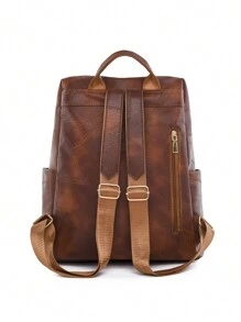 Ba lô sinh viên phong cách đại học PU sức chứa lớn dành cho nữ, Túi du lịch Daypack đa năng thông thường - màu nâu - Xem 5