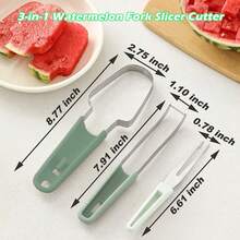 1set Stainless Steel Watermelon Slicer, Fork And Tongs - Multipurpose Fruit Cutting Tool For Kitchen - Multicolor - View 3