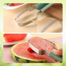 1set Stainless Steel Watermelon Slicer, Fork And Tongs - Multipurpose Fruit Cutting Tool For Kitchen - Multicolor - View 9