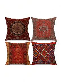 4pcs Bohemian Style New Polyester Plush Pillow Covers Set For Sofa