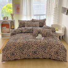 4 piezas Serie de cepillado suave, Juego de ropa de cama con estampado floral lindo (1 funda nórdica, 1 sábana plana, 2 fundas de almohada), Juego de ropa de cama estampado estilo Ins cómodo y sencillo, Adecuado para dormitorio, habitación de invitados y hotel