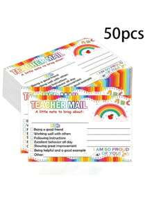 Rainbow Happy Mail Teacher's Classroom Note Cards For Parents, Used For Positive Behavior Encouragement, 50pcs/Pack, Universal Paper Labels For Preschool And Primary School Back To School - Multicolor - View 13