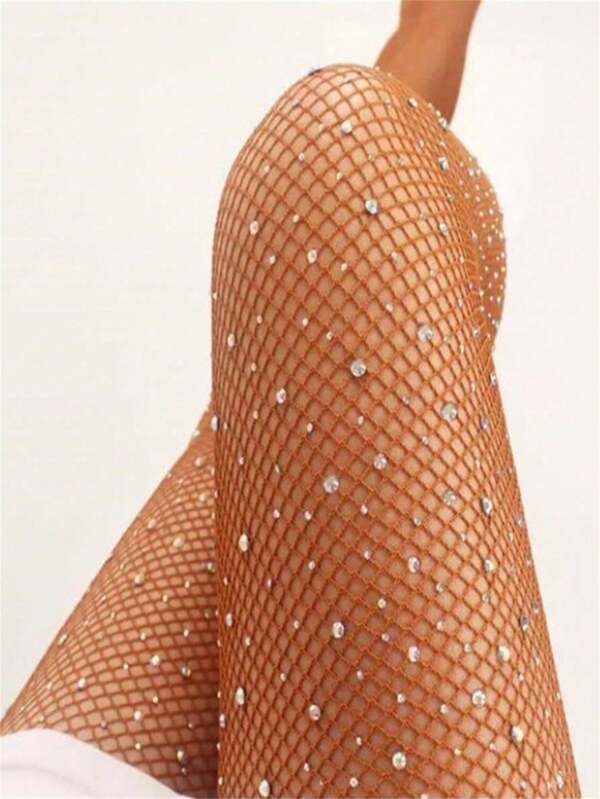 Medias de malla con brillantes de diamantes de estilo sexy para mujer, pantimedias de nailon de malla con brillantes de rhinestone para lencería de verano