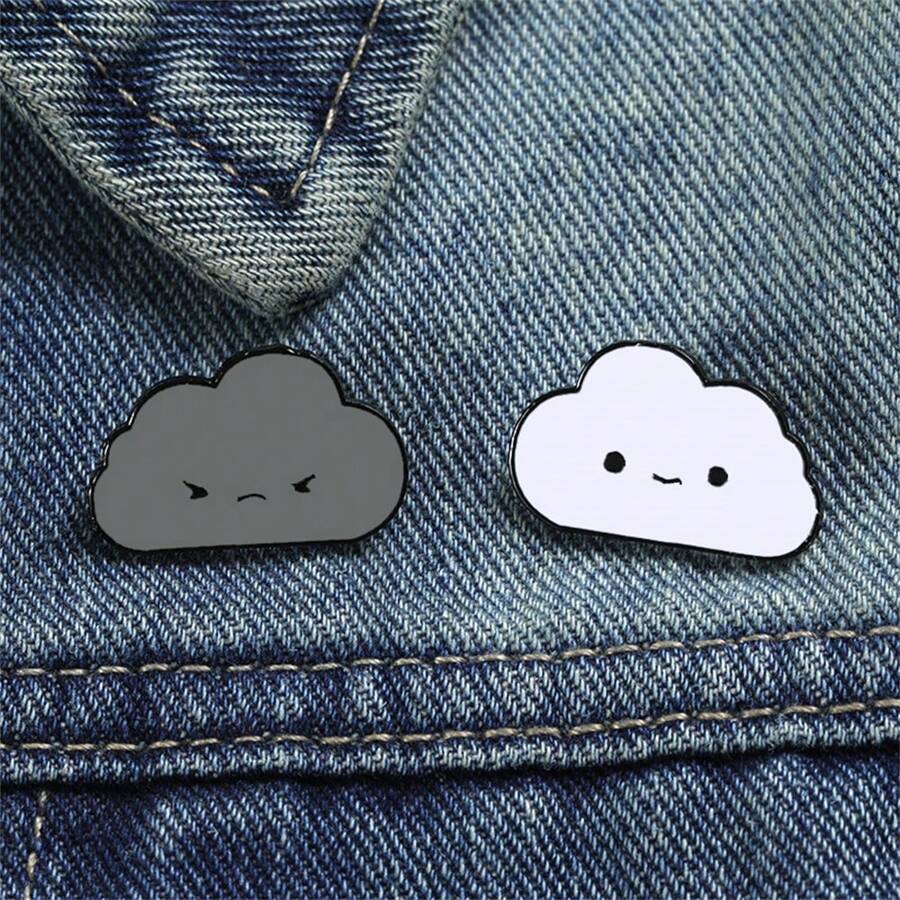 2pcs/Set Happy And Unhappy Cloud Enamel Pin Custom Decorative Brooches Ornaments Lapel Bag Badges Jewelry Gifts Pin Dress Accessories Pin For Clothes Bag Charm Backpack For School Office Accessories Shirts Jacket Halloween Clothes Pin Funny Cute Teacher Gifts Costume Accessories Bag Charms Christmas - Multicolor - View 1