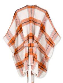 Beautiful Nomad Poncho cardigan casual a cuadros para mujer, otoño/invierno