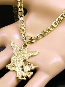SAINT MICHAEL PROTECT US Archangel Stainless Steel Pendant Necklace For Women Men Gold Color Necklace Choker