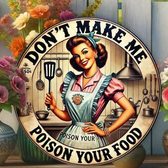 1pc Vintage Kitchen Sign: "Don't Let Me Poison Your Food" - 20X20 Cm (7.8X7.8 Inch) 2D Printed Metal Halloween Decor Plaque, Waterproof, Durable, Suitable For Home, Restaurant, Bar, Cafe, Garage - Great For Kitchen Wall Art With Random Pre-Drilled Holes