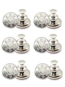 6入組牛仔褲鈕扣更換17毫米無縫金屬鈕扣修復套件無釘可拆卸牛仔褲鈕扣更換組合 - 銀色 - 查看 1