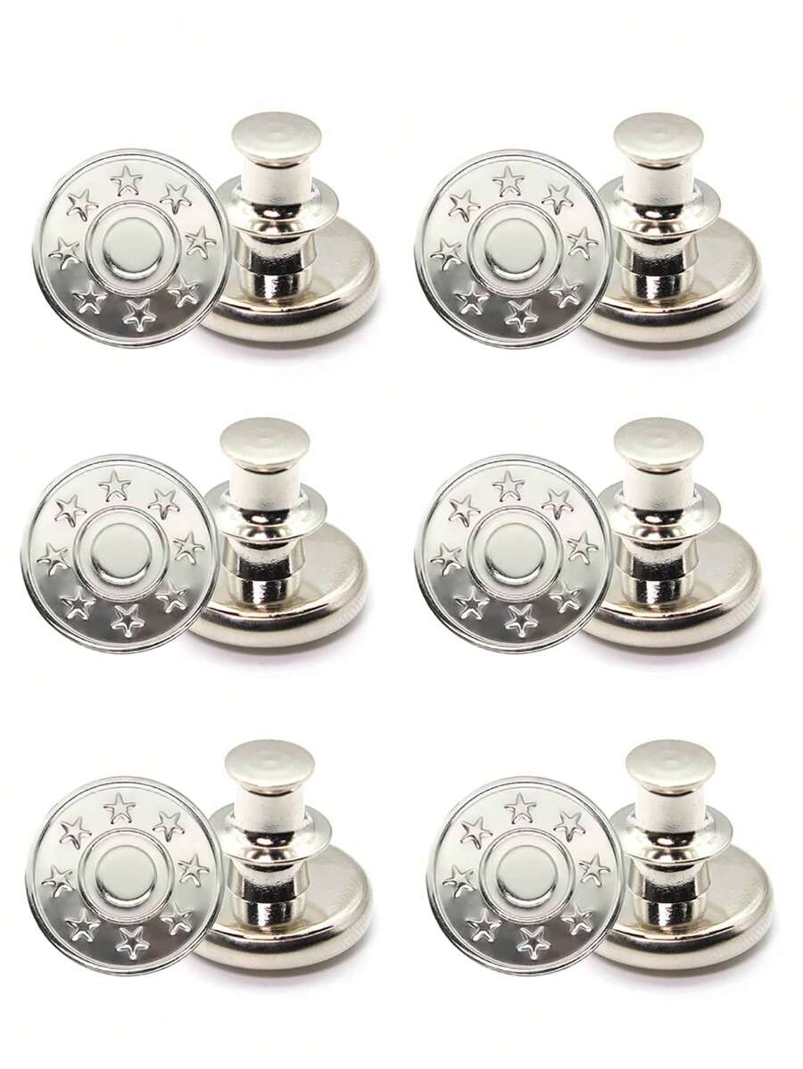 6入組牛仔褲鈕扣更換17毫米無縫金屬鈕扣修復套件無釘可拆卸牛仔褲鈕扣更換組合 - 銀色 - 查看 1