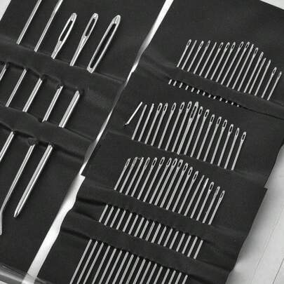 55pcs Stainless Steel Needle, Embroidery Needles For Hand Sewing, Easy Side Threading, Stitching Tools