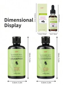 Conjunto para Cuidados com o Cabelo 3 peças, Shampoo Orgânico de Alecrim e Hortelã, Condicionador e Óleo Essencial para o Couro Cabeludo, Limpa e Ajuda no Fortalecimento dos Cabelos Fracos e Quebradiços