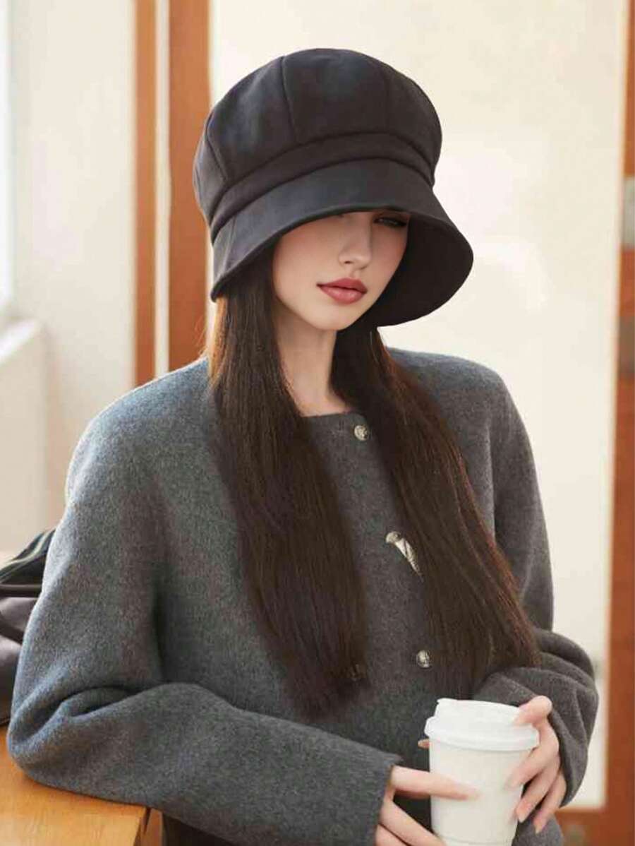 1 chiếc Mũ xô vành lớn mùa thu đông dành cho nữ, Mũ xô hình sứa thời trang, Thích hợp để đội hàng ngày
