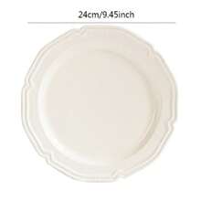 1 件时尚浮雕陶瓷盘子，8 英寸牛排盘/10 英寸意大利面盘/10 英寸精致餐饮甜点盘，轻巧优雅的奶油白色餐具圣诞礼物 - 米色 - 查看 11