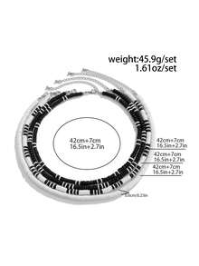 4 件套波西米亚风简约黑白陶瓷珠项链套装男士 - 黑與白 - 查看 5