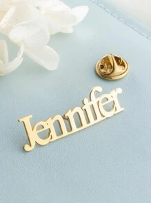 1 件简约商务风格定制名字不锈钢胸针适合日常佩戴、西装搭配、节日礼物（赠送礼盒） - 金黃色 - 查看 9