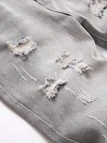 Teen Boys' Distressed Washed Denim Jeans - Grey - View 5