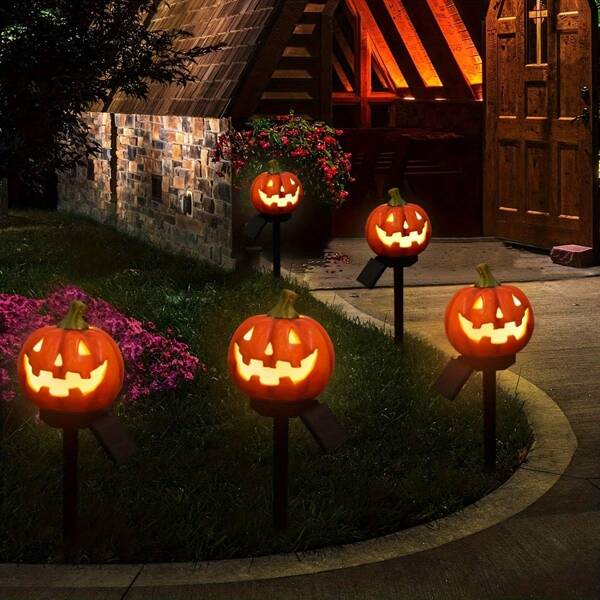 Solar Powered Halloween Pumpkin Lights - Outdoor Solar Garden Lights, Durable PVC Material, Plug-In Installation, Gift For Friends, Perfect Housewarming Gift, Outdoor Garden Decor