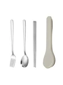 3pcs Stainless Steel Cutlery Set & 1pc Random Color Storage Box,Kitchen,Christmas Gift,School Supplies