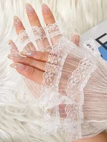 MAOMIA 1 Pair Of Elegant Lace Pleated Cuffs Nail Art Gloves, Nail Art Photography Props, Bridal False Sleeves With Delicate Trim Details - Multicolor - View 1