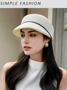 1 pieza Sombrero de sol de verano para mujer, sombrero ecuestre de estilo británico de unicolor, sombrero protector solar transpirable, gorra visera de moda a juego, adecuado para viajes al aire libre y compras - Multicolor - Ver 16