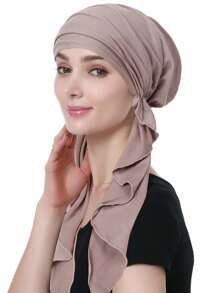 Z.H.A 1pc Solid Color Pre Tied Turban Hat With Two Tails, Thin Breathable Elastic Head Wrap, Sunscreen Versatile Chemo Hat For Women Sleep Bonnet - Multicolor - View 7