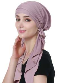 Z.H.A 1pc Solid Color Pre Tied Turban Hat With Two Tails, Thin Breathable Elastic Head Wrap, Sunscreen Versatile Chemo Hat For Women Sleep Bonnet - Multicolor - View 5