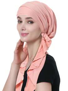 Z.H.A 1pc Solid Color Pre Tied Turban Hat With Two Tails, Thin Breathable Elastic Head Wrap, Sunscreen Versatile Chemo Hat For Women Sleep Bonnet - Multicolor - View 8