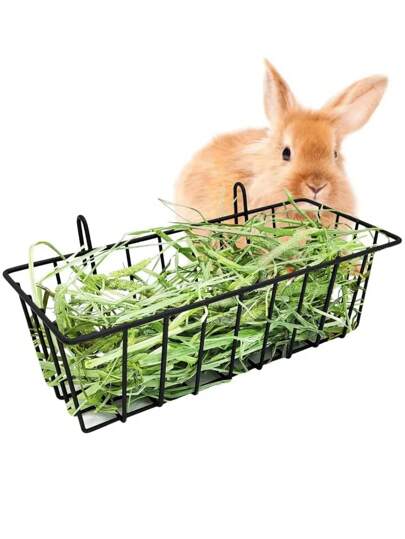 1pc Black Metal Wire Grid Hanging Basket, Suitable For Feeding Small Pets Like Rabbits, Hamsters, Storage Rack