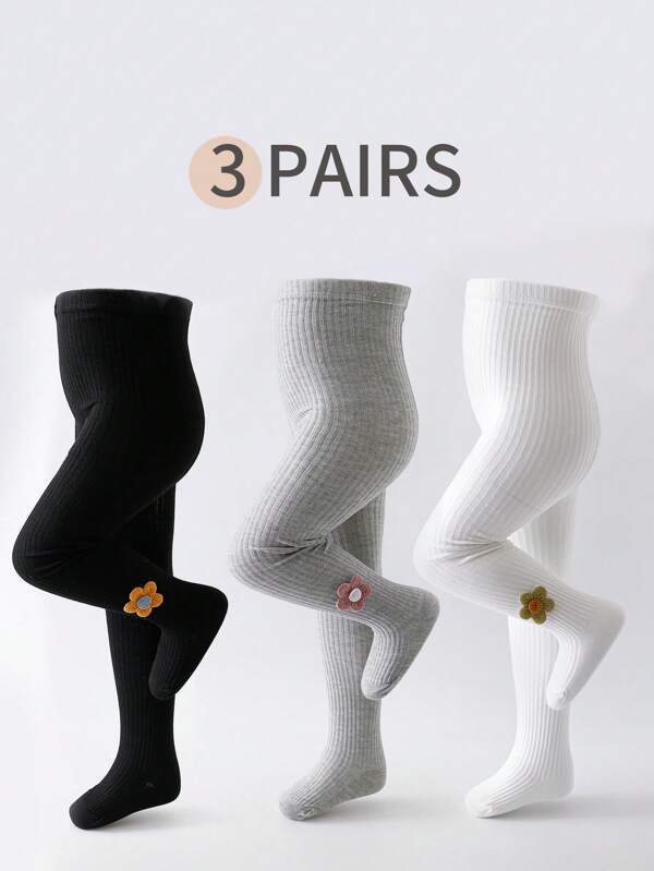 3pcs/Pack Baby Girls Leggings,Spring & Autumn Striped Floral Pattern Tights, Outdoor Wear, Thin Layering Baby Toddler Girl's Pantyhose