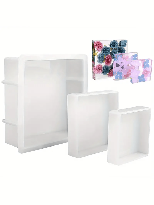 3PCS Square Silicone Molds For Resin, Large Resin Mold Glossy Deep Square Deep Epoxy Resin Silicone Molds For Flowers Bouquet Preservation, Bookstore Mold, Home Decoration