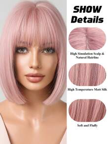 Peluca corta rosa de 12 pulgadas para mujer, peluca rosa fucsia recta con flequillo, peluca sintética rosa bob para mujer y niña, peluca de colores para disfraz de Halloween y festivales de música - Rosa - Ver 8