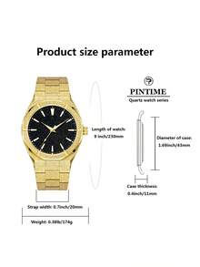 PINTIME Fashion Men's Watch Frosted Stardust Dial Stainless Steel Quartz Analog 41mm Fashion Business Waterproof Watch For Men - Gold - View 2