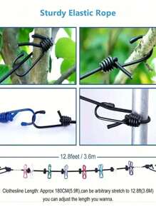 1 pièce Corde à linge de voyage portable avec 12 pinces. Corde à linge rétractable pratique, antidérapante et réglable pour le séchage intérieur, dans la cour, le balcon, le camping, l'hôtel, les vacances à la plage, le retour à l'école. Accessoires de voyage essentiels